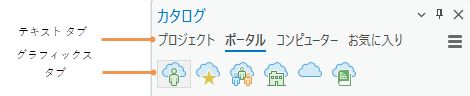 カタログ ウィンドウ内のテキスト タブとグラフィックス タブ
