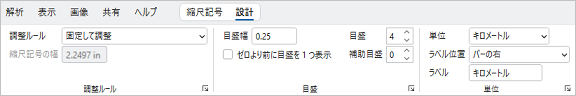 リボンの設計タブの縮尺記号のプロパティ