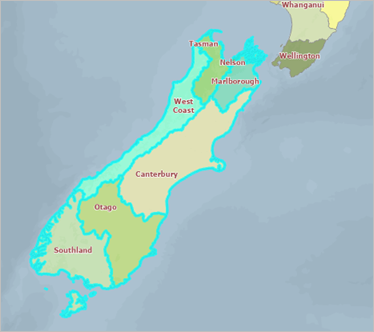 マップ上で選択された南島の地方