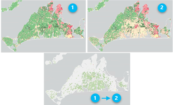 2 つのカテゴリー ラスター間での変化の検出