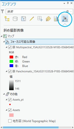 コンテンツ ウィンドウの透視画像別にリスト ボタン