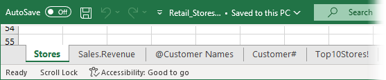 Excel ウィンドウの下部にあるワークシート