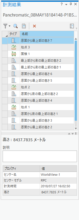 計測結果ウィンドウ