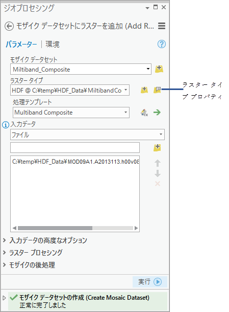 ラスター タイプ プロパティ ボタン