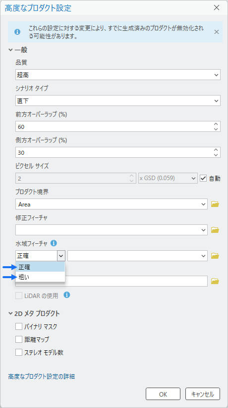 水域フィーチャ オプション