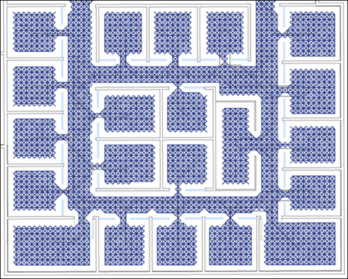 指定した入口を通じて接続する、間引かれていない格子を含む予備経路。