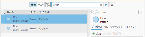 テキスト 9091* を使用した検索で 2 つのエンティティーが返されました。