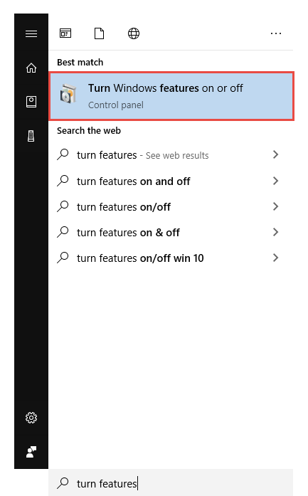 Windows の機能の有効化または無効化