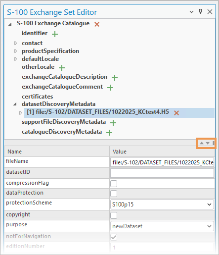 S-100 Exchange Set Editor pane with navigation arrows on the dividing bar, marked by an orange box
