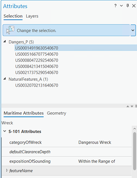 Maritime Attributes tab in the Attributes pane