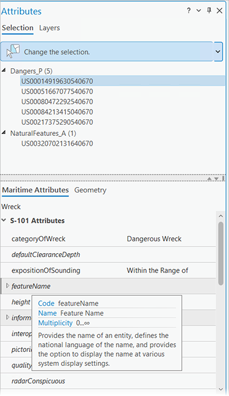 Maritime Attributes tab with multiplicity tooltip