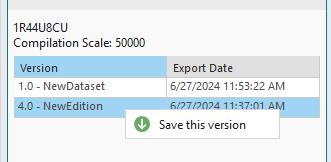 The Save this version option from the context menu for an export in the S-57 Product Manager pane