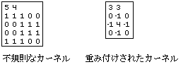 不規則および加重カーネルの近傍の例
