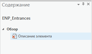 Страница редактора метаданных Описание элемента на панели Содержание