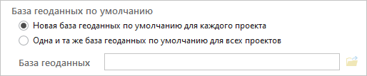 Опции базы геоданных по умолчанию для создания проектов
