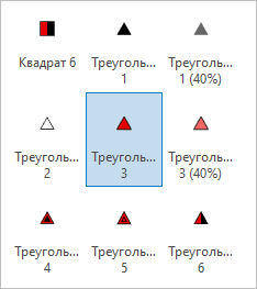 Символ Треугольник 3, выбранный в галерее символов