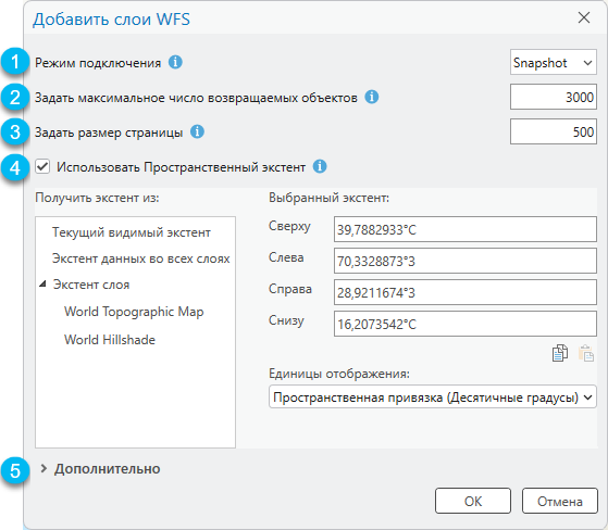 Диалоговое окно Добавить слой WFS