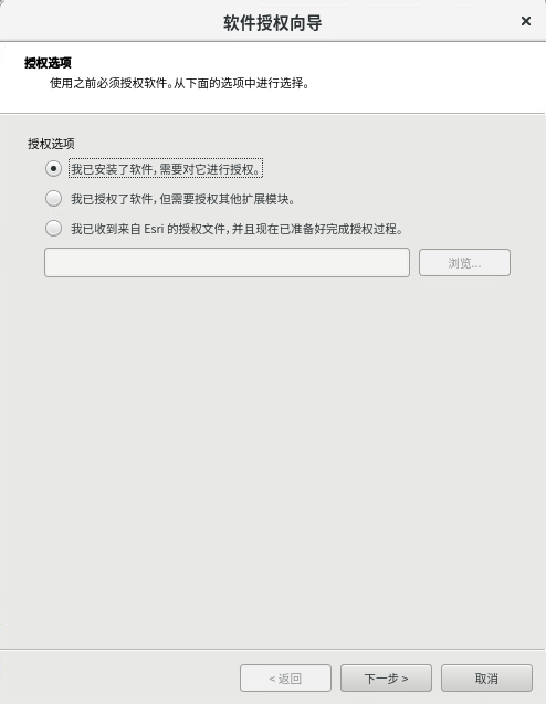 在“授权选项”对话框中针对您的环境选择相应的授权选项。