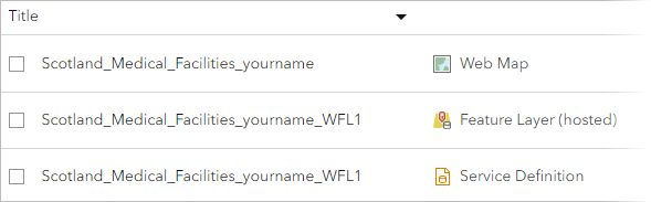 “内容”页面上列出的项目