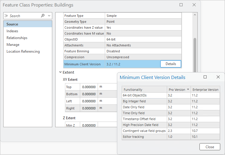 显示了最低客户端版本的属性页面，以及“最低客户端版本详细信息”对话框