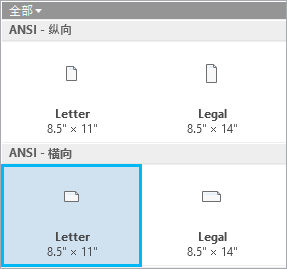 页面大小和方向菜单