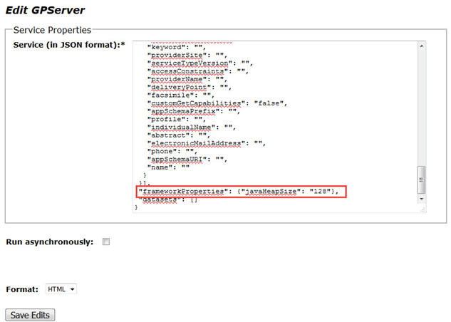 JSON 格式的服务属性示例