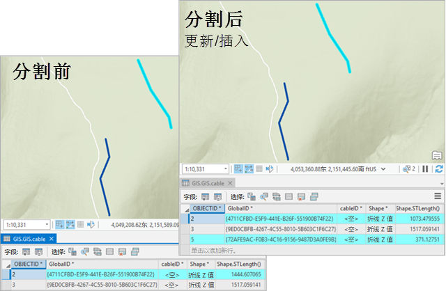 使用“更新/插入”分割模型之前和之后