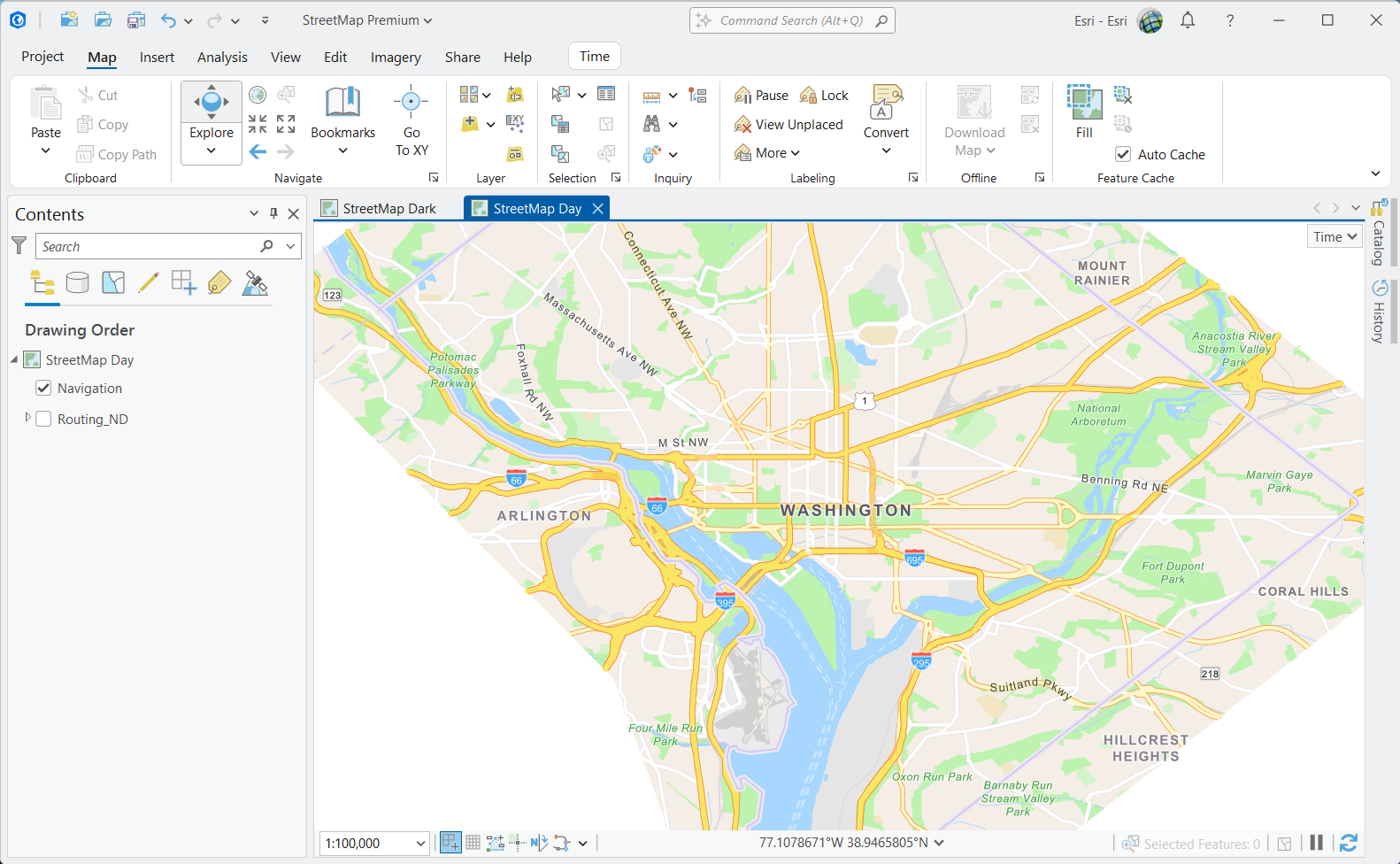 华盛顿特区移动地图包中的 StreetMap Day 地图