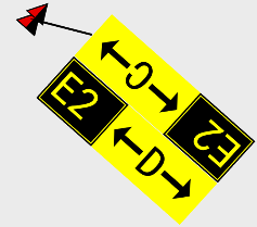 Adjacent airport sign labels with leader line