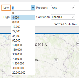 Low drop-down list in the S-57 Set Scale Band group
