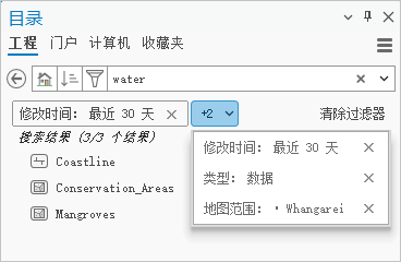 “目录”窗格中活动过滤器的下拉列表
