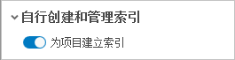 “为项目建立索引”切换按钮处于“开”位置