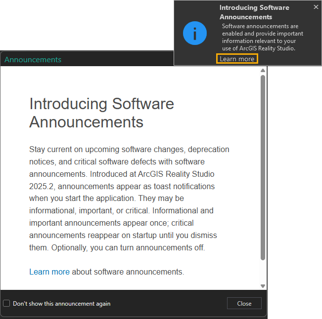 toast 通知和与之链接的完整公告